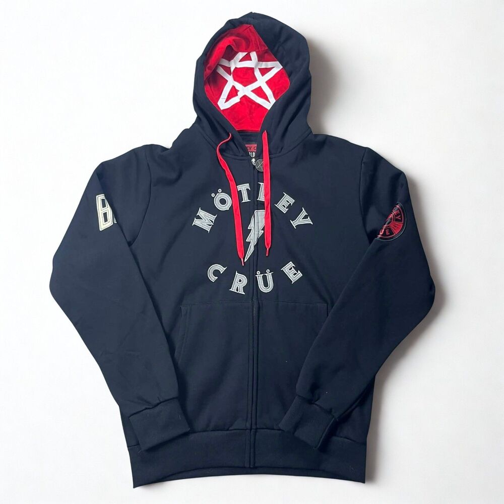 Motley Crue Hoodie Men's Medium Zip Up World Tour Pentagram Graphic Band Rock